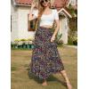 imageNASHALYLY Skirts for Women Boho Elastic Waisted Drawstring Swing Ruched 3 Tiered Maxi Skirt with PocketsBlack Floral80