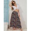 imageNASHALYLY Skirts for Women Boho Elastic Waisted Drawstring Swing Ruched 3 Tiered Maxi Skirt with PocketsBlack Floral80