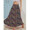 imageNASHALYLY Skirts for Women Boho Elastic Waisted Drawstring Swing Ruched 3 Tiered Maxi Skirt with PocketsBlack Floral80