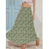 imageNASHALYLY Skirts for Women Boho Elastic Waisted Drawstring Swing Ruched 3 Tiered Maxi Skirt with PocketsGreen White Flower