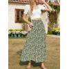 imageNASHALYLY Skirts for Women Boho Elastic Waisted Drawstring Swing Ruched 3 Tiered Maxi Skirt with PocketsGreen White Flower