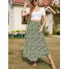 imageNASHALYLY Skirts for Women Boho Elastic Waisted Drawstring Swing Ruched 3 Tiered Maxi Skirt with PocketsGreen White Flower