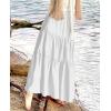 imageNASHALYLY Skirts for Women Boho Elastic Waisted Drawstring Swing Ruched 3 Tiered Maxi Skirt with PocketsWhite