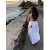 imageNASHALYLY Skirts for Women Boho Elastic Waisted Drawstring Swing Ruched 3 Tiered Maxi Skirt with PocketsWhite