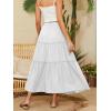 imageNASHALYLY Skirts for Women Boho Elastic Waisted Drawstring Swing Ruched 3 Tiered Maxi Skirt with PocketsWhite