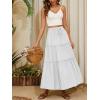 imageNASHALYLY Skirts for Women Boho Elastic Waisted Drawstring Swing Ruched 3 Tiered Maxi Skirt with PocketsWhite