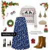 imageNASHALYLY Womens Chiffon Elastic High Waist Pleated ALine Flared Maxi SkirtsBlack Blue Print