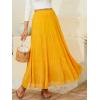 imageNASHALYLY Womens Chiffon Elastic High Waist Pleated ALine Flared Maxi SkirtsMustard Yellow
