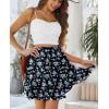 imageNASHALYLY Womens Summer Boho Floral Print Mini Skirt High Waist Drawstring Tiered SkirtsBlack Blue Flower