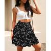 imageNASHALYLY Womens Summer Boho Floral Print Mini Skirt High Waist Drawstring Tiered SkirtsBlack White Floral