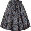 imageNASHALYLY Womens Summer Boho Floral Print Mini Skirt High Waist Drawstring Tiered SkirtsBlue Boho Floral