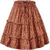 imageNASHALYLY Womens Summer Boho Floral Print Mini Skirt High Waist Drawstring Tiered SkirtsCaramel90