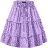imageNASHALYLY Womens Summer Boho Floral Print Mini Skirt High Waist Drawstring Tiered SkirtsLilac Floral