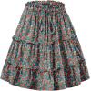 imageNASHALYLY Womens Summer Boho Floral Print Mini Skirt High Waist Drawstring Tiered SkirtsOrange Blossom