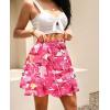imageNASHALYLY Womens Summer Boho Floral Print Mini Skirt High Waist Drawstring Tiered SkirtsRose Red