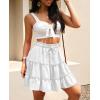imageNASHALYLY Womens Summer Boho Floral Print Mini Skirt High Waist Drawstring Tiered SkirtsWhite