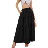 imageNASHALYLY Skirts for Women Boho Elastic Waisted Drawstring Swing Ruched 3 Tiered Maxi Skirt with PocketsBlack