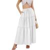 imageNASHALYLY Skirts for Women Boho Elastic Waisted Drawstring Swing Ruched 3 Tiered Maxi Skirt with PocketsWhite