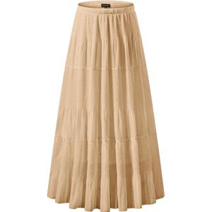 imageNASHALYLY Womens Chiffon Elastic High Waist Pleated ALine Flared Maxi SkirtsApricot