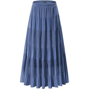 imageNASHALYLY Womens Chiffon Elastic High Waist Pleated ALine Flared Maxi SkirtsBeja Blue