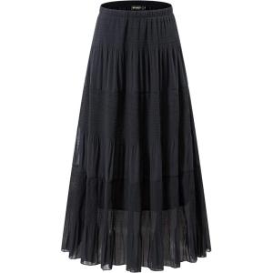 imageNASHALYLY Womens Chiffon Elastic High Waist Pleated ALine Flared Maxi SkirtsBlack