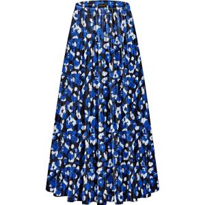 imageNASHALYLY Womens Chiffon Elastic High Waist Pleated ALine Flared Maxi SkirtsBlack Blue Print