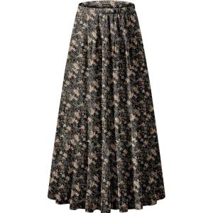 imageNASHALYLY Womens Chiffon Elastic High Waist Pleated ALine Flared Maxi SkirtsBlack Coffee Floral