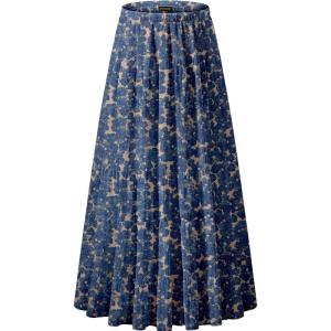 imageNASHALYLY Womens Chiffon Elastic High Waist Pleated ALine Flared Maxi SkirtsBlue Floral1