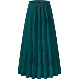 imageNASHALYLY Womens Chiffon Elastic High Waist Pleated ALine Flared Maxi SkirtsBluish Green