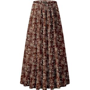 imageNASHALYLY Womens Chiffon Elastic High Waist Pleated ALine Flared Maxi SkirtsBrown Floral