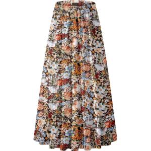 imageNASHALYLY Womens Chiffon Elastic High Waist Pleated ALine Flared Maxi SkirtsCoffee Floral
