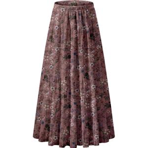 imageNASHALYLY Womens Chiffon Elastic High Waist Pleated ALine Flared Maxi SkirtsDusty Pink Floral