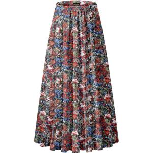 imageNASHALYLY Womens Chiffon Elastic High Waist Pleated ALine Flared Maxi SkirtsFloral1