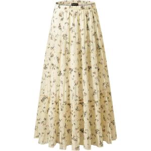 imageNASHALYLY Womens Chiffon Elastic High Waist Pleated ALine Flared Maxi SkirtsFlower203