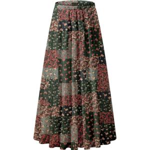 imageNASHALYLY Womens Chiffon Elastic High Waist Pleated ALine Flared Maxi SkirtsFlower231