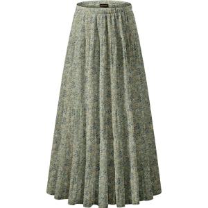 imageNASHALYLY Womens Chiffon Elastic High Waist Pleated ALine Flared Maxi SkirtsGreen Floral B