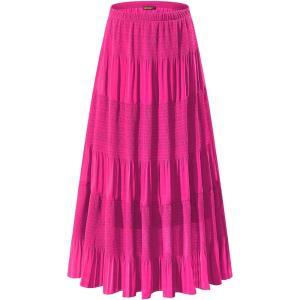 imageNASHALYLY Womens Chiffon Elastic High Waist Pleated ALine Flared Maxi SkirtsHot Pink
