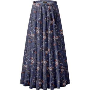 imageNASHALYLY Womens Chiffon Elastic High Waist Pleated ALine Flared Maxi SkirtsIce Blue Floral