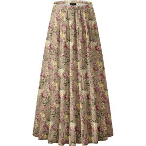 imageNASHALYLY Womens Chiffon Elastic High Waist Pleated ALine Flared Maxi SkirtsPeony