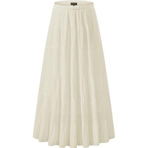 imageNASHALYLY Womens Chiffon Elastic High Waist Pleated ALine Flared Maxi SkirtsPerfectly Pale