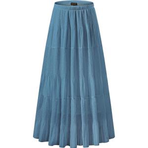 imageNASHALYLY Womens Chiffon Elastic High Waist Pleated ALine Flared Maxi SkirtsPowder Blue