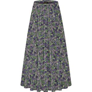 imageNASHALYLY Womens Chiffon Elastic High Waist Pleated ALine Flared Maxi SkirtsPurple Floral