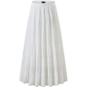 imageNASHALYLY Womens Chiffon Elastic High Waist Pleated ALine Flared Maxi SkirtsWhite
