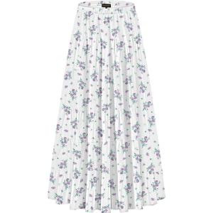 imageNASHALYLY Womens Chiffon Elastic High Waist Pleated ALine Flared Maxi SkirtsWhite Purple Flower