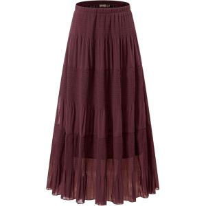 imageNASHALYLY Womens Chiffon Elastic High Waist Pleated ALine Flared Maxi SkirtsWine