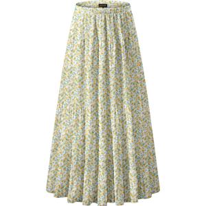 imageNASHALYLY Womens Chiffon Elastic High Waist Pleated ALine Flared Maxi SkirtsYellow Rose