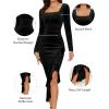 imageNASHALYLY Elegant Velvet Dress for WomenSexy Long Sleeve Bodycon Mermaid Dress Ruched Cocktail Party Wedding Square NeckBlack