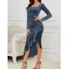imageNASHALYLY Elegant Velvet Dress for WomenSexy Long Sleeve Bodycon Mermaid Dress Ruched Cocktail Party Wedding Square NeckBlue