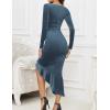 imageNASHALYLY Elegant Velvet Dress for WomenSexy Long Sleeve Bodycon Mermaid Dress Ruched Cocktail Party Wedding Square NeckBlue