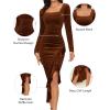imageNASHALYLY Elegant Velvet Dress for WomenSexy Long Sleeve Bodycon Mermaid Dress Ruched Cocktail Party Wedding Square NeckBrown